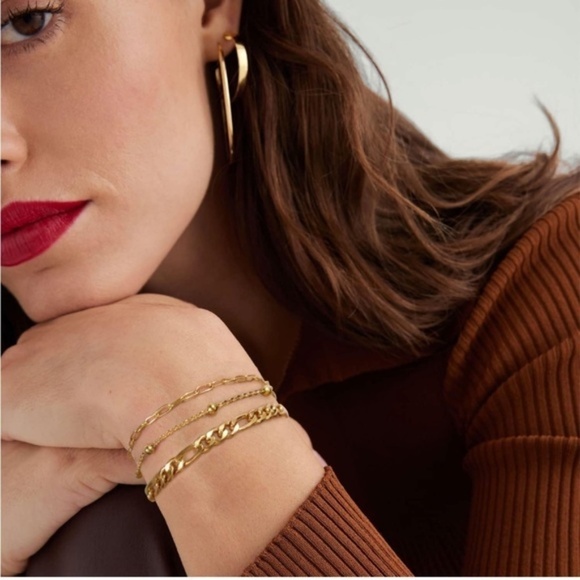 Gold 14k Gold Plated Figaro Chain Layered Bracelet - Picture 2 of 3